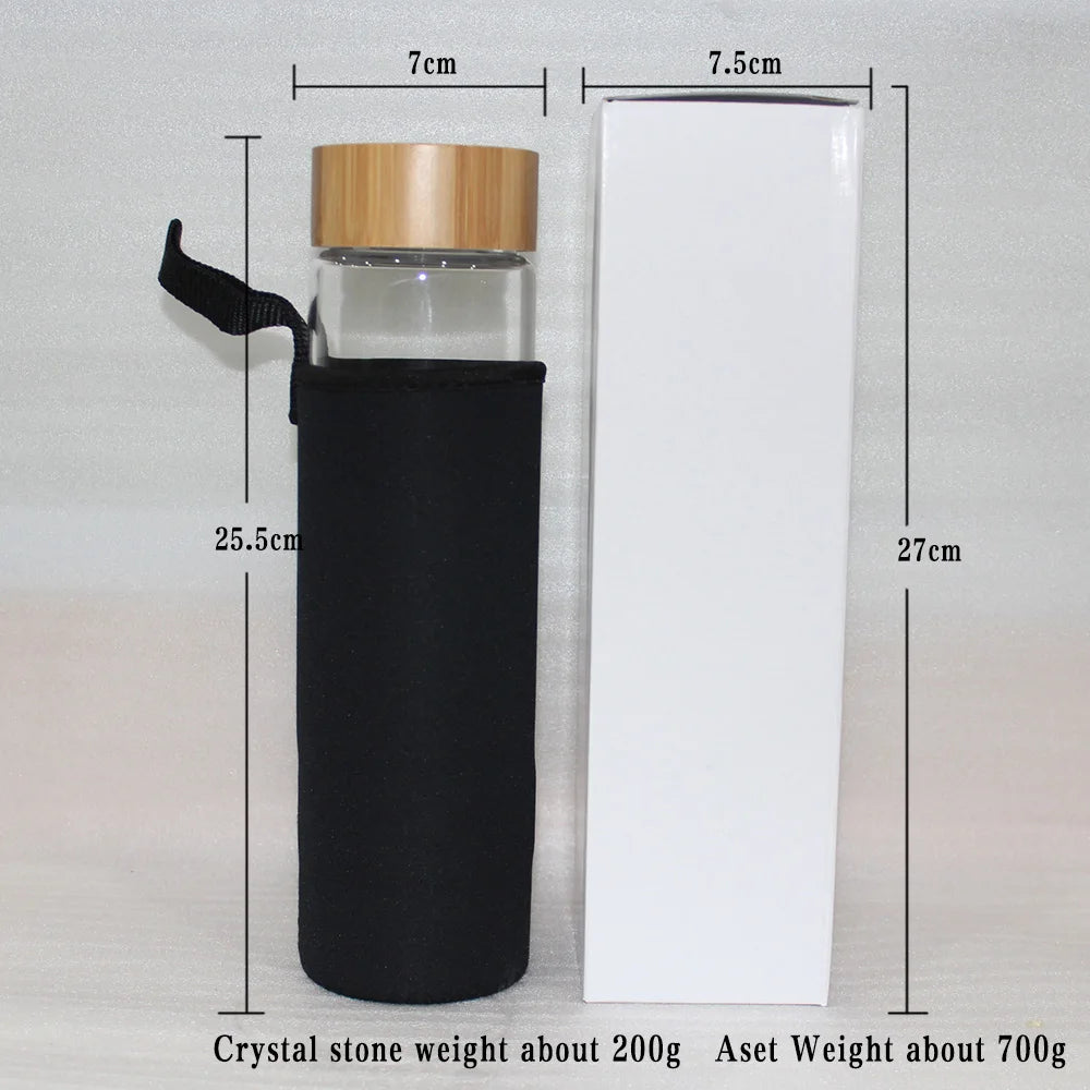 Hydro-earth Eco-Friendly Bamboo & Glaas Natural Crystal Stone Water Bottle 450ml