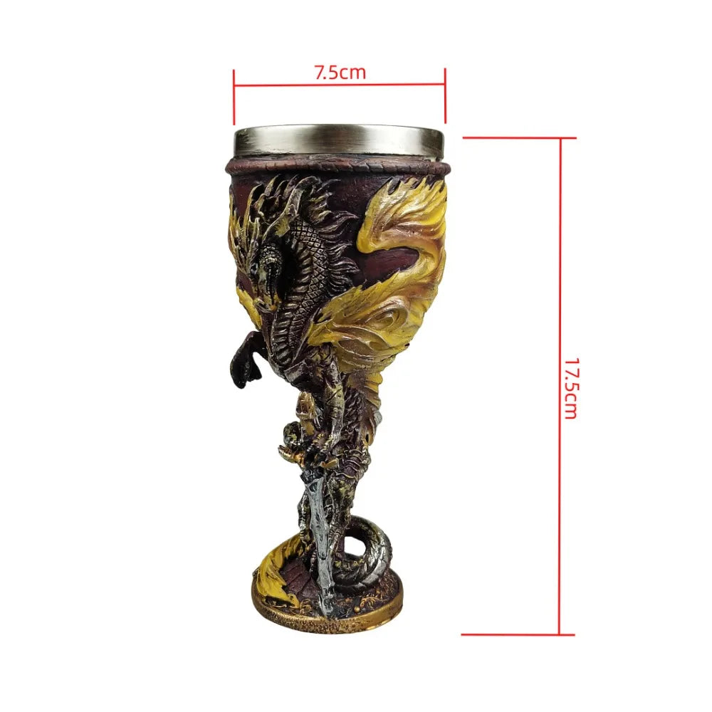 Dragon 3D embossed 200ml Nordic viking wine/beer goblet in yellow and blue. Perfect Gift