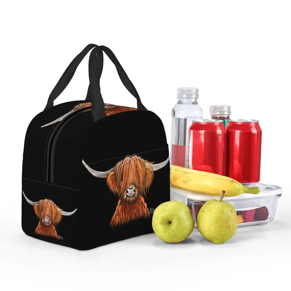 Scottish Highland Cows Lunch Bags Insulated Bento Box Portable Lunch Tote Resuable Picnic Bags Cooler Thermal Bag for WomanWork
