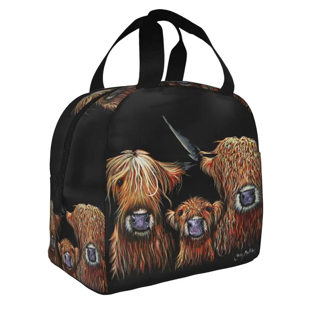 Scottish Highland Cows Lunch Bags Insulated Bento Box Portable Lunch Tote Resuable Picnic Bags Cooler Thermal Bag for WomanWork