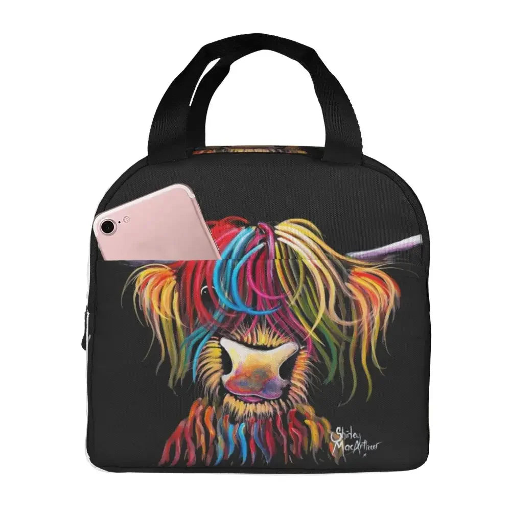 Scottish Highland Cows Lunch Bags Insulated Bento Box Portable Lunch Tote Resuable Picnic Bags Cooler Thermal Bag for WomanWork