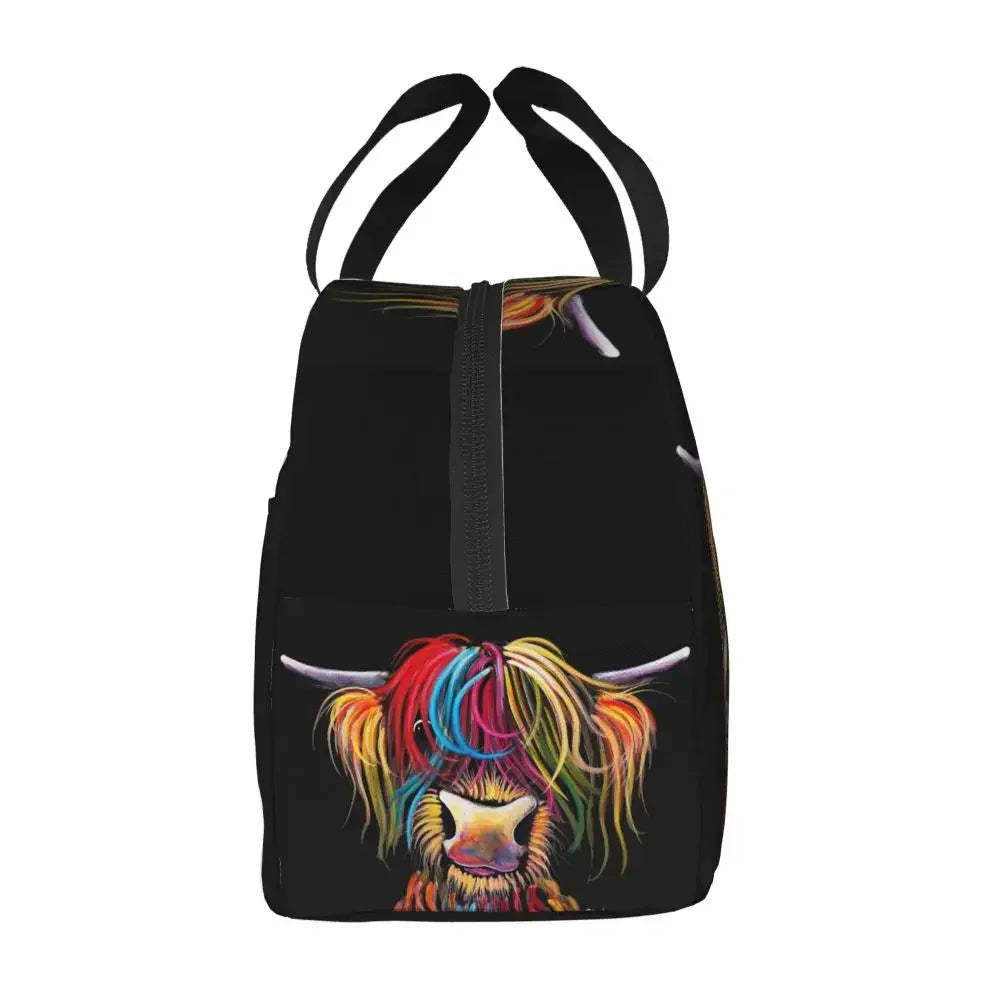 Scottish Highland Cows Lunch Bags Insulated Bento Box Portable Lunch Tote Resuable Picnic Bags Cooler Thermal Bag for WomanWork