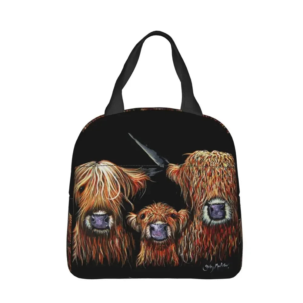 Scottish Highland Cows Lunch Bags Insulated Bento Box Portable Lunch Tote Resuable Picnic Bags Cooler Thermal Bag for WomanWork