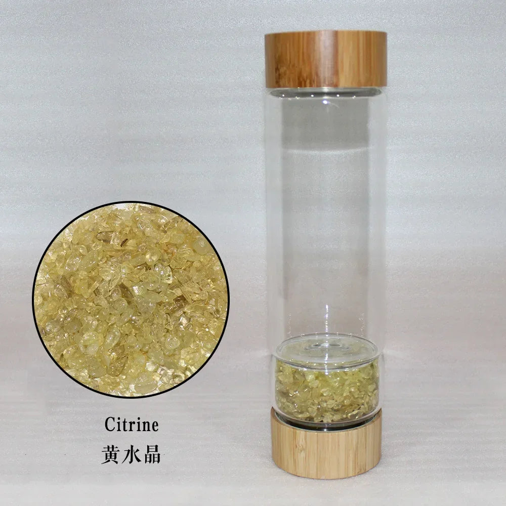 Hydro-earth Eco-Friendly Bamboo & Glaas Natural Crystal Stone Water Bottle 450ml