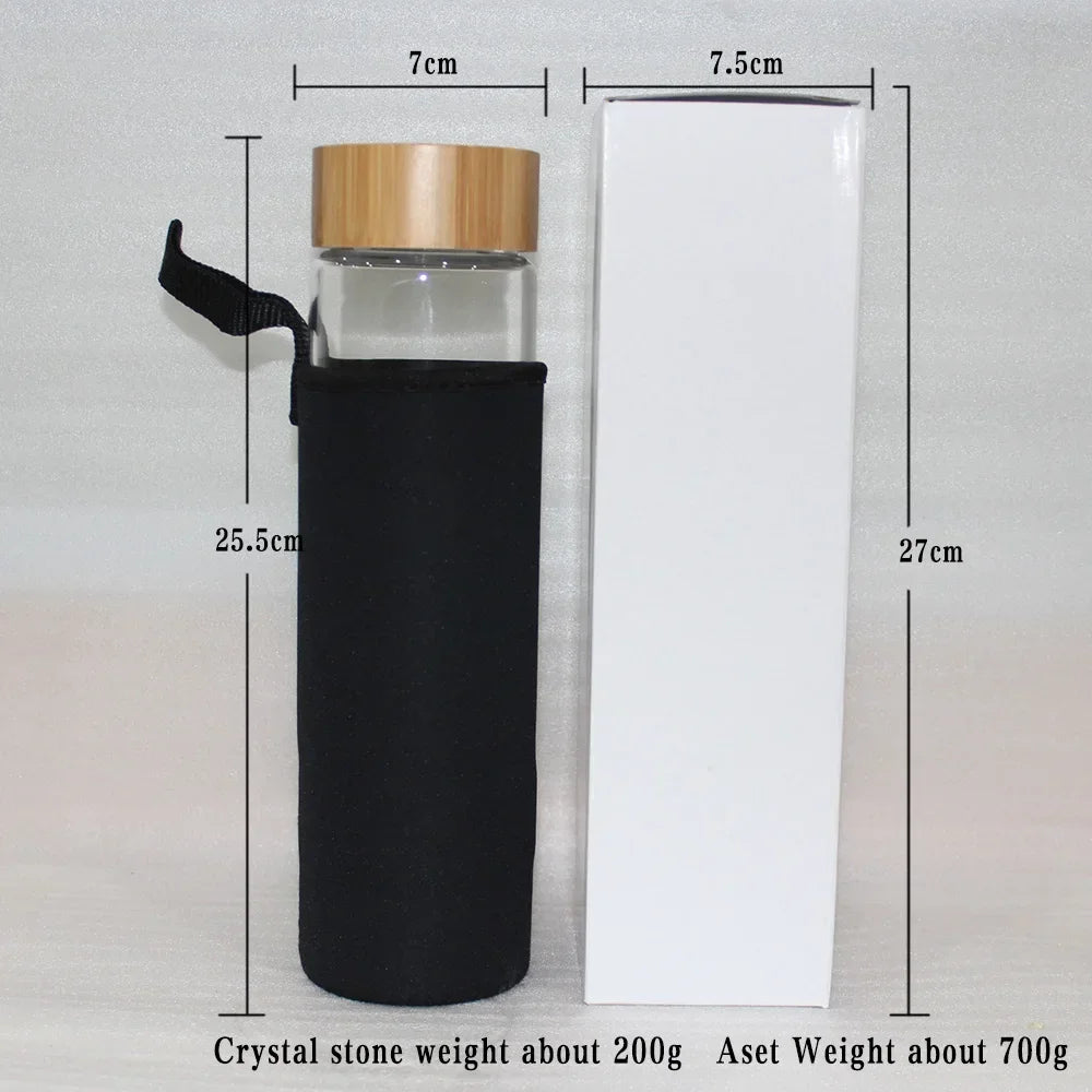 Hydro-earth Eco-Friendly Bamboo & Glaas Natural Crystal Stone Water Bottle 450ml