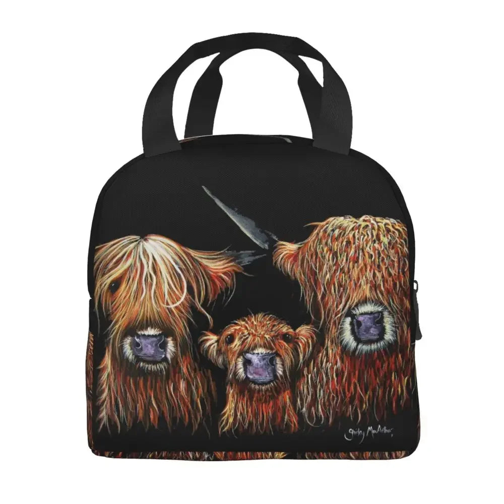 Scottish Highland Cows Lunch Bags Insulated Bento Box Portable Lunch Tote Resuable Picnic Bags Cooler Thermal Bag for WomanWork