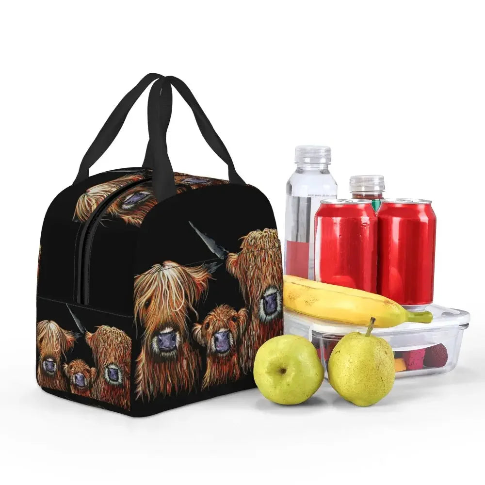 Scottish Highland Cows Lunch Bags Insulated Bento Box Portable Lunch Tote Resuable Picnic Bags Cooler Thermal Bag for WomanWork