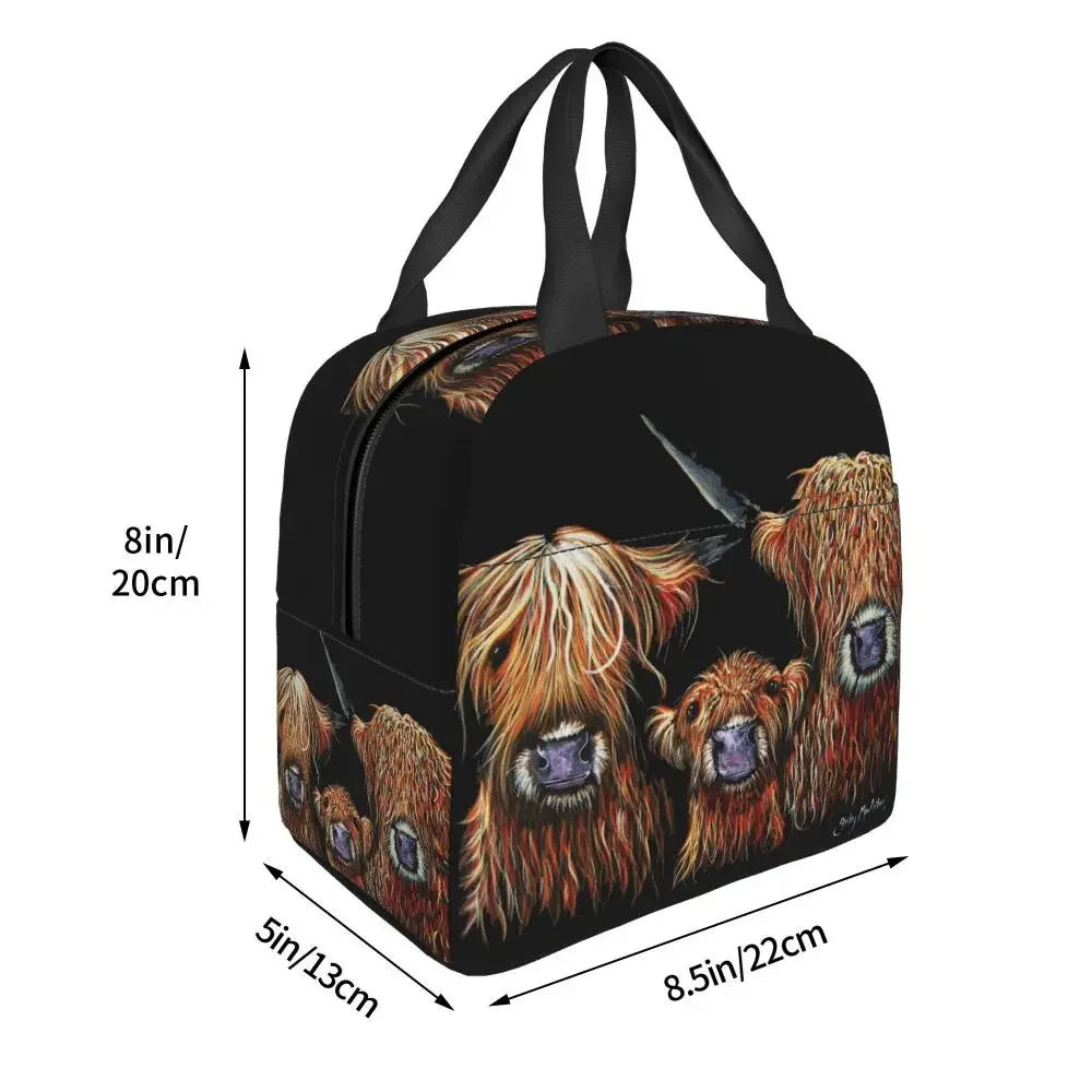 Scottish Highland Cows Lunch Bags Insulated Bento Box Portable Lunch Tote Resuable Picnic Bags Cooler Thermal Bag for WomanWork