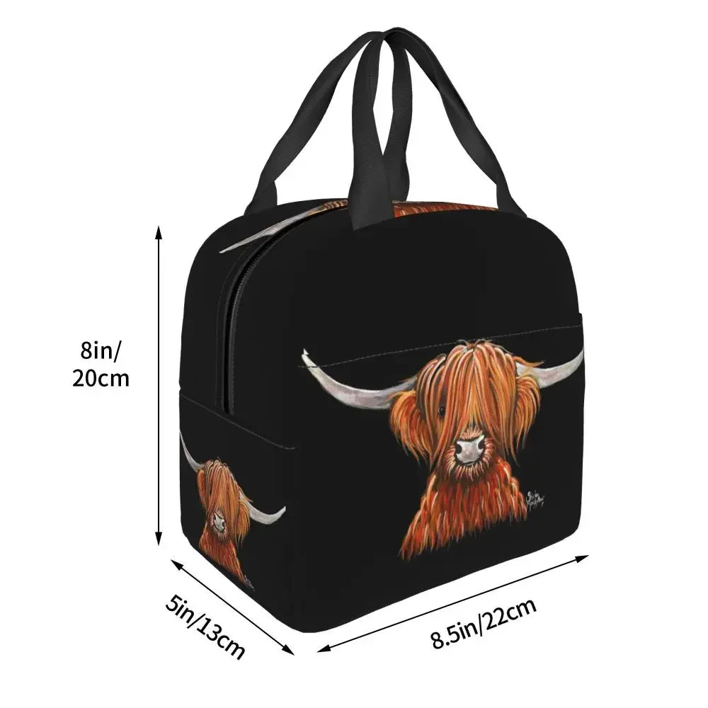 Scottish Highland Cows Lunch Bags Insulated Bento Box Portable Lunch Tote Resuable Picnic Bags Cooler Thermal Bag for WomanWork