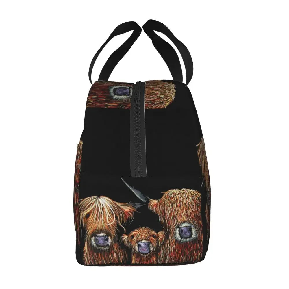 Scottish Highland Cows Lunch Bags Insulated Bento Box Portable Lunch Tote Resuable Picnic Bags Cooler Thermal Bag for WomanWork