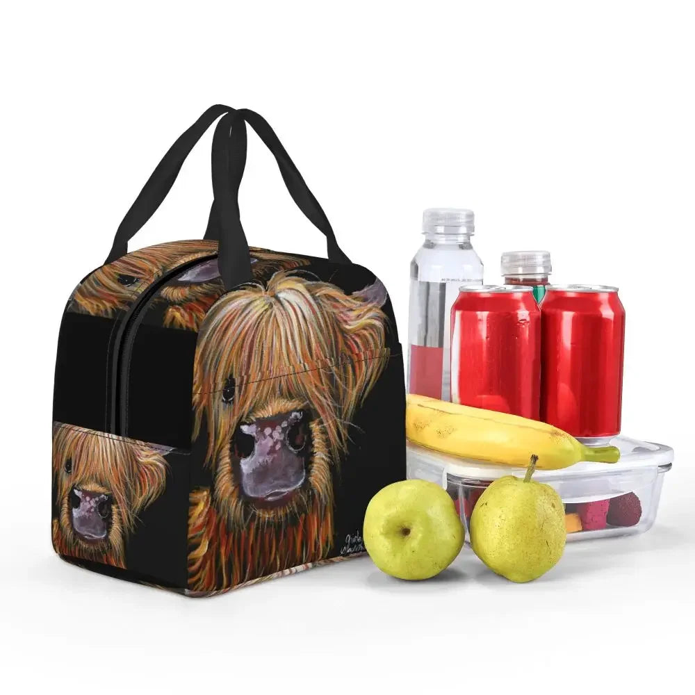 Scottish Highland Cows Lunch Bags Insulated Bento Box Portable Lunch Tote Resuable Picnic Bags Cooler Thermal Bag for WomanWork