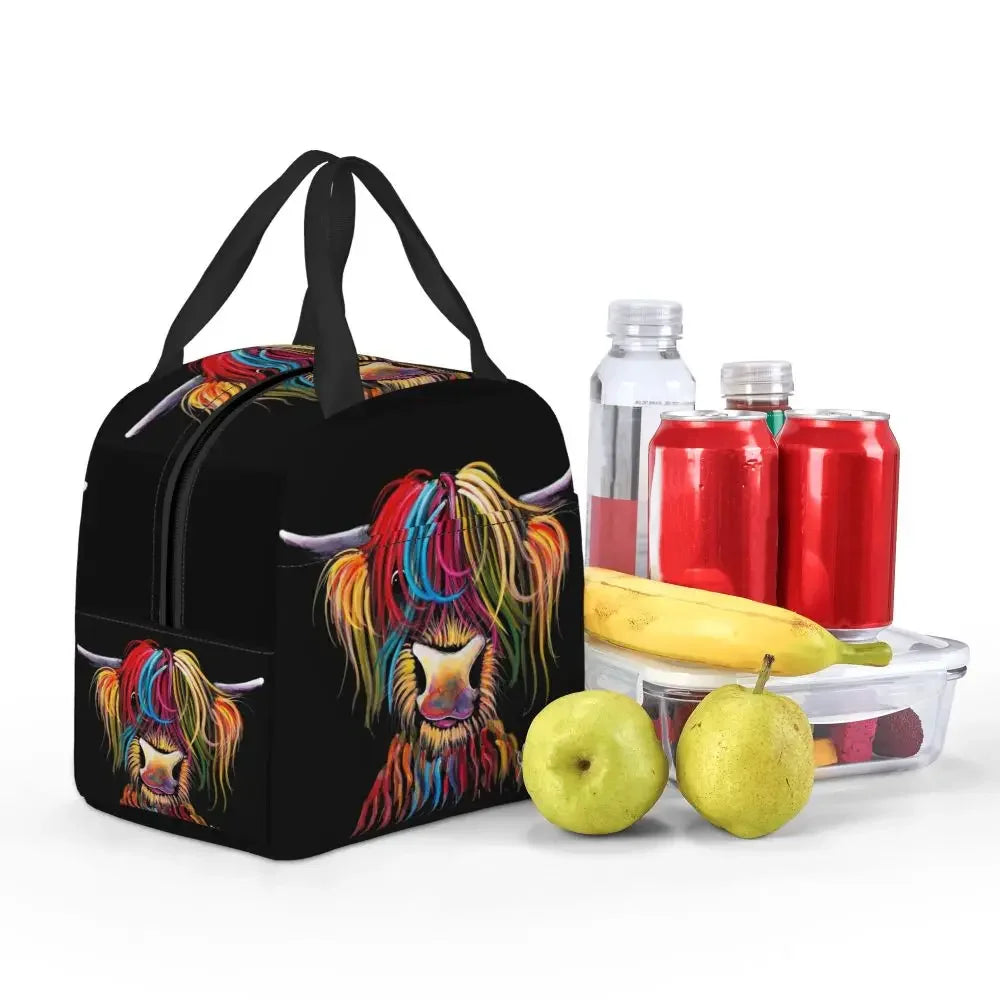 Scottish Highland Cows Lunch Bags Insulated Bento Box Portable Lunch Tote Resuable Picnic Bags Cooler Thermal Bag for WomanWork