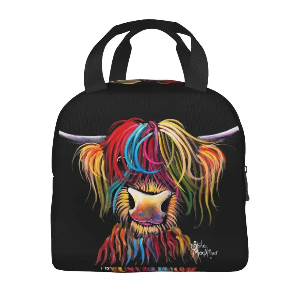 Scottish Highland Cows Lunch Bags Insulated Bento Box Portable Lunch Tote Resuable Picnic Bags Cooler Thermal Bag for WomanWork