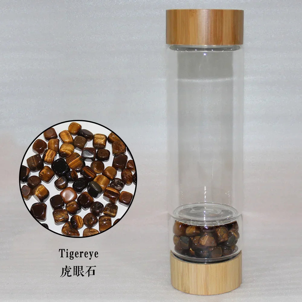 Hydro-earth Eco-Friendly Bamboo & Glaas Natural Crystal Stone Water Bottle 450ml