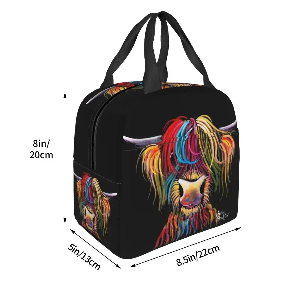 Scottish Highland Cows Lunch Bags Insulated Bento Box Portable Lunch Tote Resuable Picnic Bags Cooler Thermal Bag for WomanWork