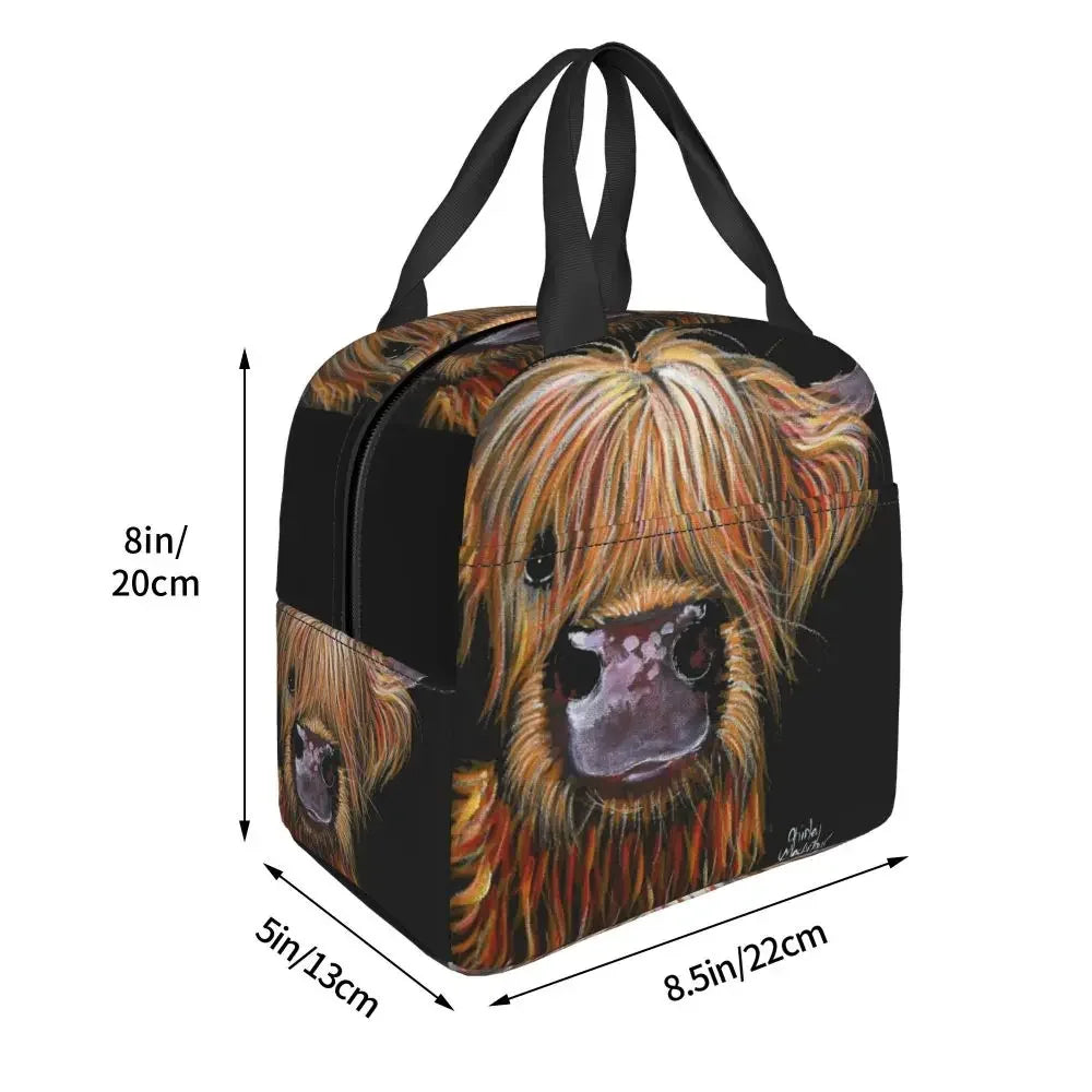 Scottish Highland Cows Lunch Bags Insulated Bento Box Portable Lunch Tote Resuable Picnic Bags Cooler Thermal Bag for WomanWork
