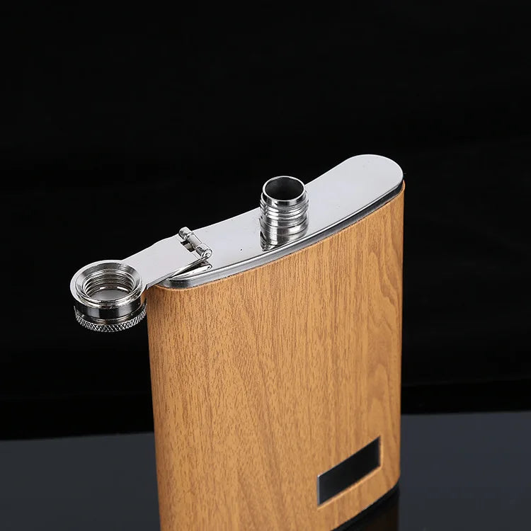 9 oz (250ml) Wooden/Stainless Steel Hip Flask Set With 1 Funnel and 4 Cups Whiskey Wine Stainless Steel Flagon Bottle Travel Drinkware For Gifts