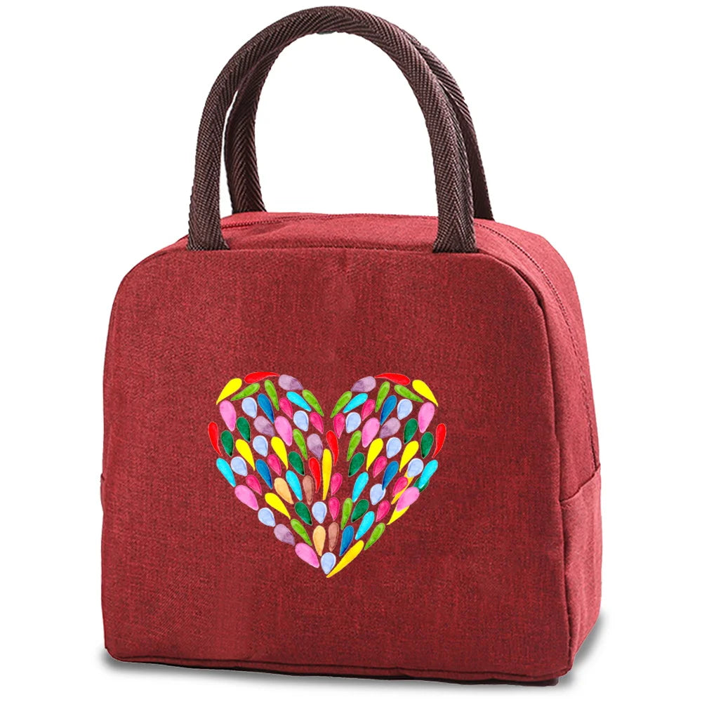 Love Print (15 Designs) Canvas Lunch Bags Cooler Camping Picnic Bag Fashion Lunch Box Bag School Food Insulated Dinner Bag Travel Handbags