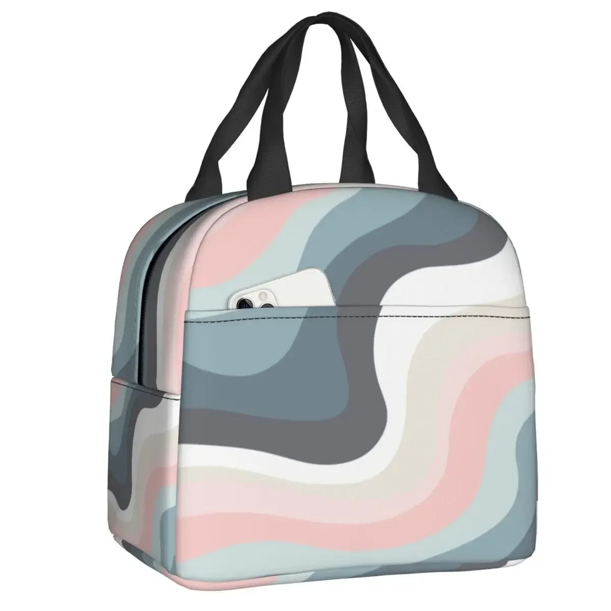 Retro Swirl (18 Abstract Designs) Geometric Print Lunch Bag Psychedelic Aesthetic Waterproof Cooler Thermal Insulated Lunch Box