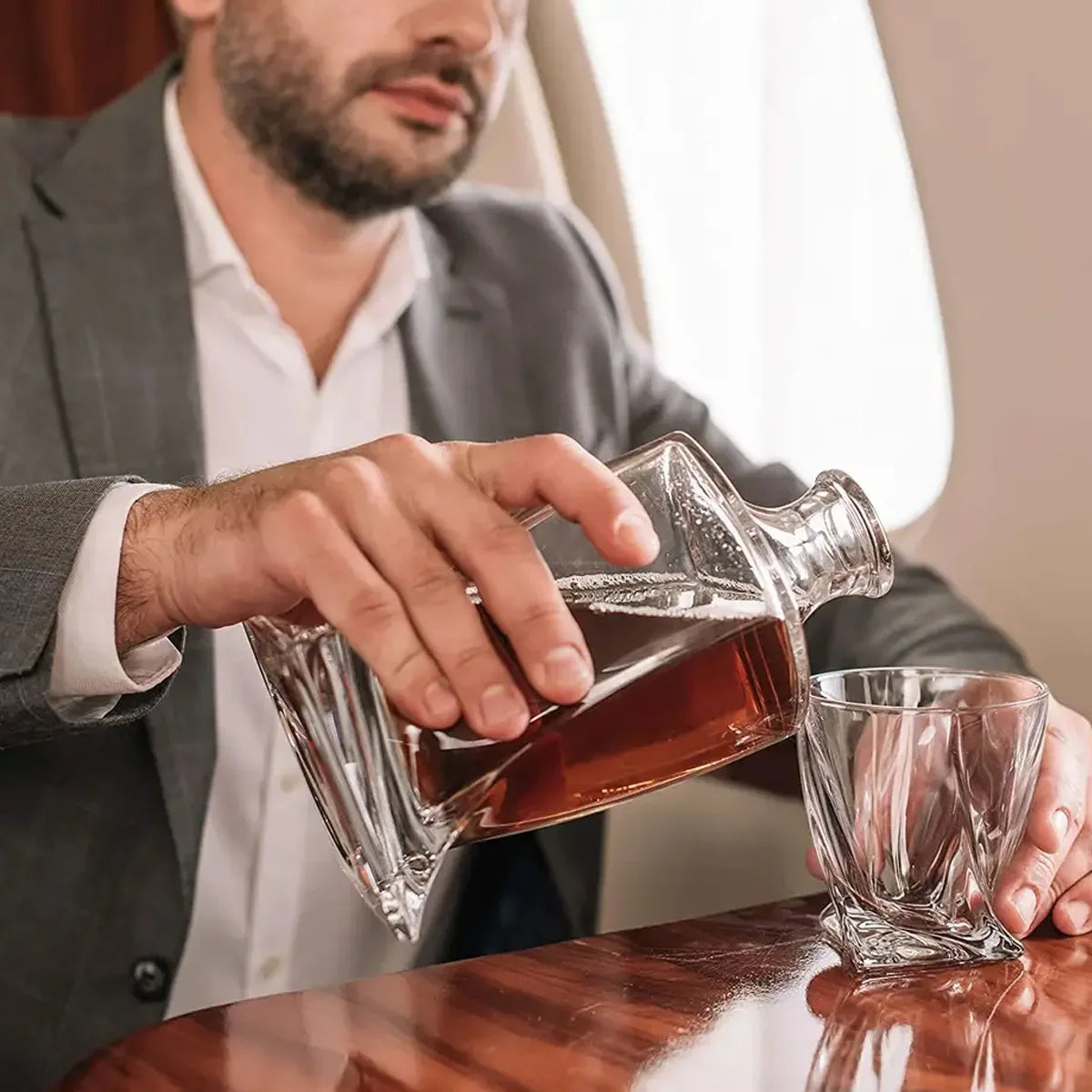 Set of 3 Pcs Bourbon,Whiskey Decanter Set with Glasses ,Ice Stone and Wooden Gift Box