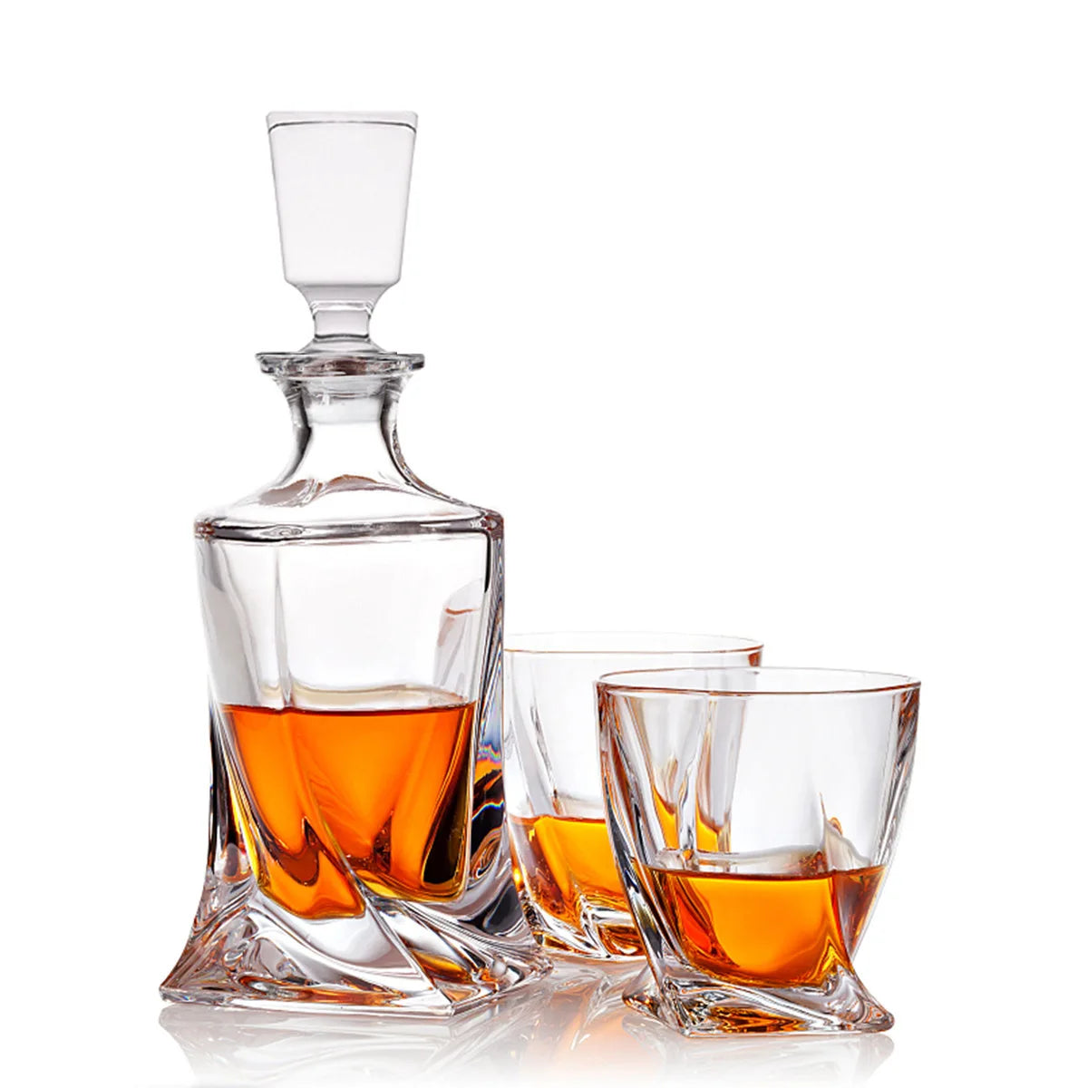 Set of 3 Pcs Bourbon,Whiskey Decanter Set with Glasses ,Ice Stone and Wooden Gift Box