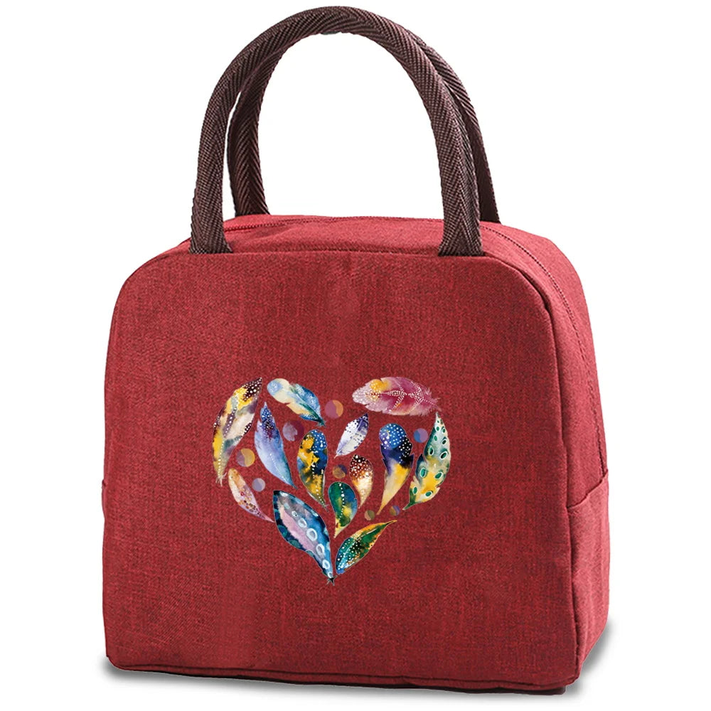 Love Print (15 Designs) Canvas Lunch Bags Cooler Camping Picnic Bag Fashion Lunch Box Bag School Food Insulated Dinner Bag Travel Handbags