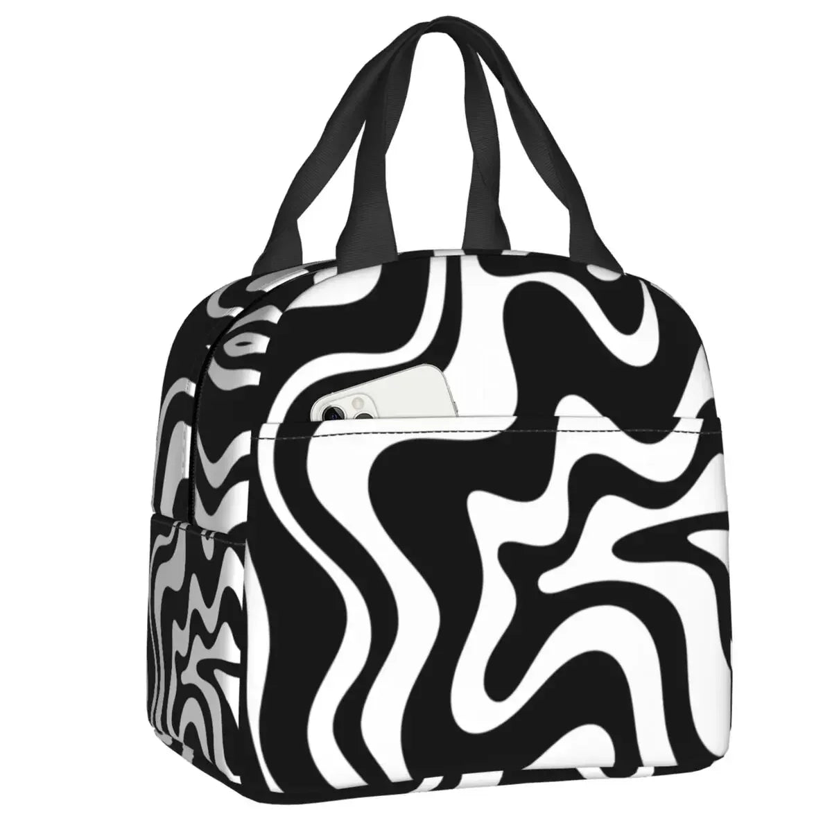 Retro Swirl (18 Abstract Designs) Geometric Print Lunch Bag Psychedelic Aesthetic Waterproof Cooler Thermal Insulated Lunch Box