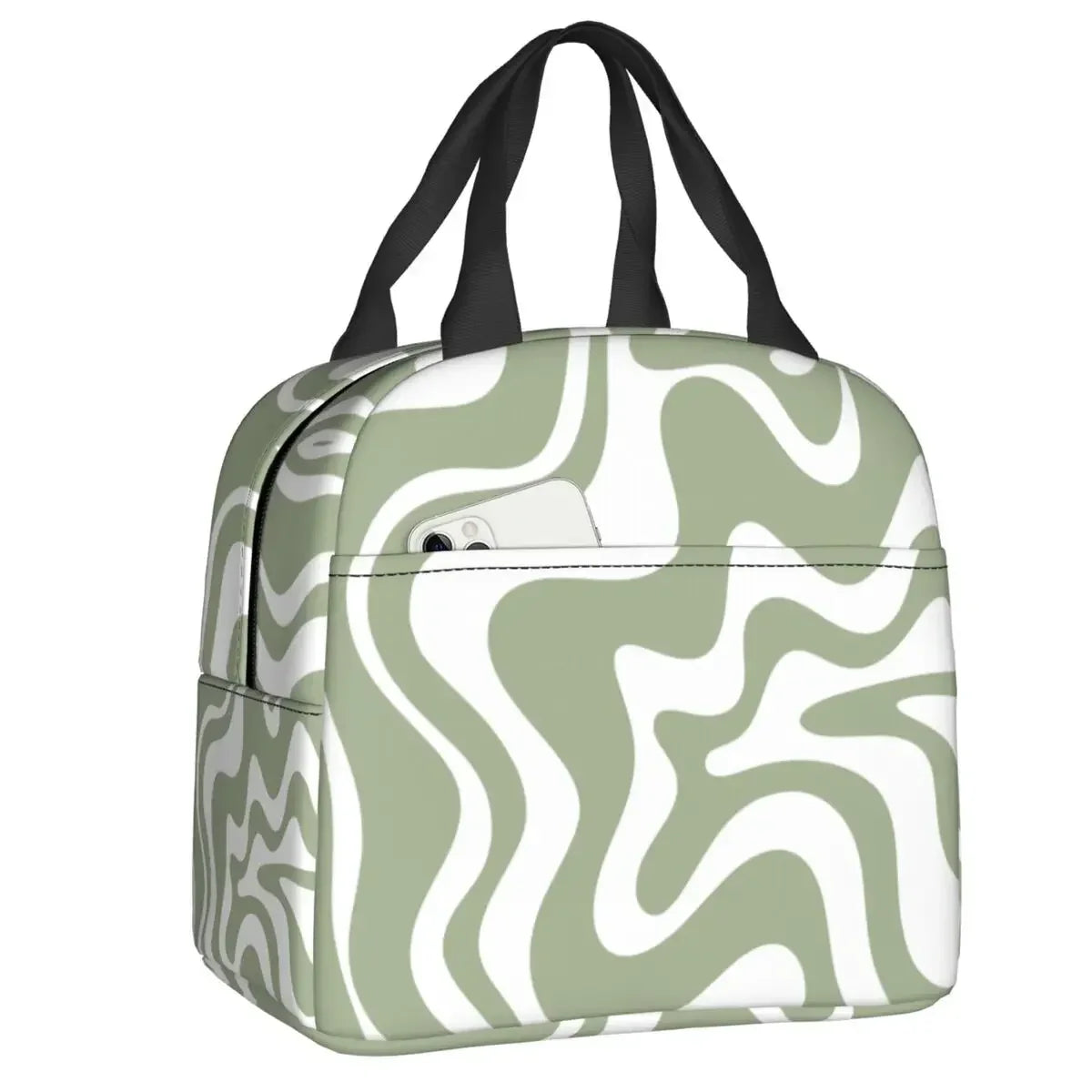 Retro Swirl (18 Abstract Designs) Geometric Print Lunch Bag Psychedelic Aesthetic Waterproof Cooler Thermal Insulated Lunch Box