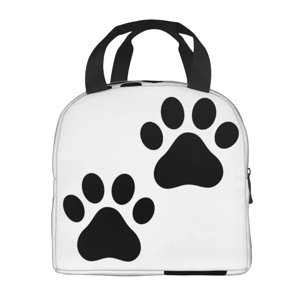 Black Dog Paw Print Waterproof Thermal Cooler Insulated Lunch Bag