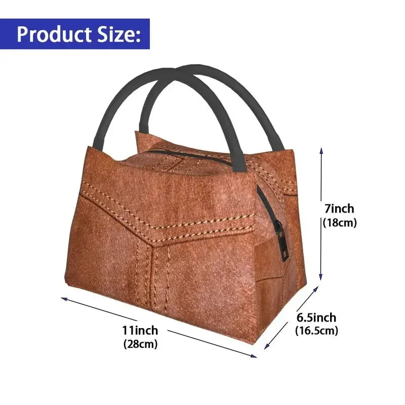 Leather Texture Print Portable Lunch Box Multifunction Medieval Style Cooler Thermal Food Insulated Lunch Bag