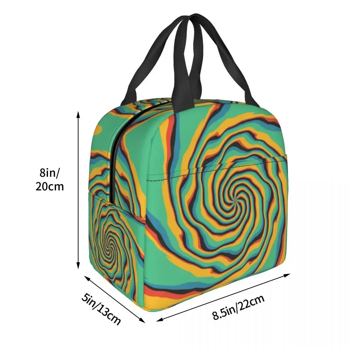 Retro Swirl (18 Abstract Designs) Geometric Print Lunch Bag Psychedelic Aesthetic Waterproof Cooler Thermal Insulated Lunch Box