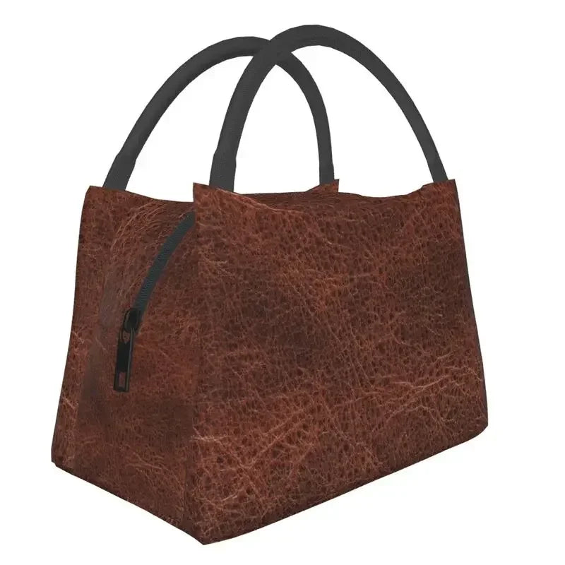 Leather Texture Print Portable Lunch Box Multifunction Medieval Style Cooler Thermal Food Insulated Lunch Bag