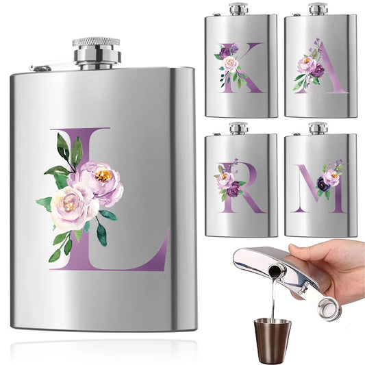 Custom Wine/Whiskey Hip Flask Stainless Steel Purple Letter Pattern