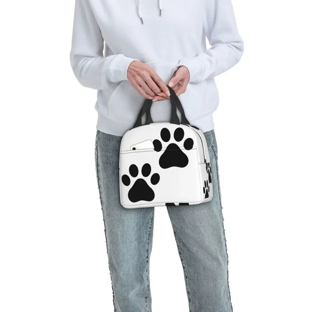 Black Dog Paw Print Waterproof Thermal Cooler Insulated Lunch Bag