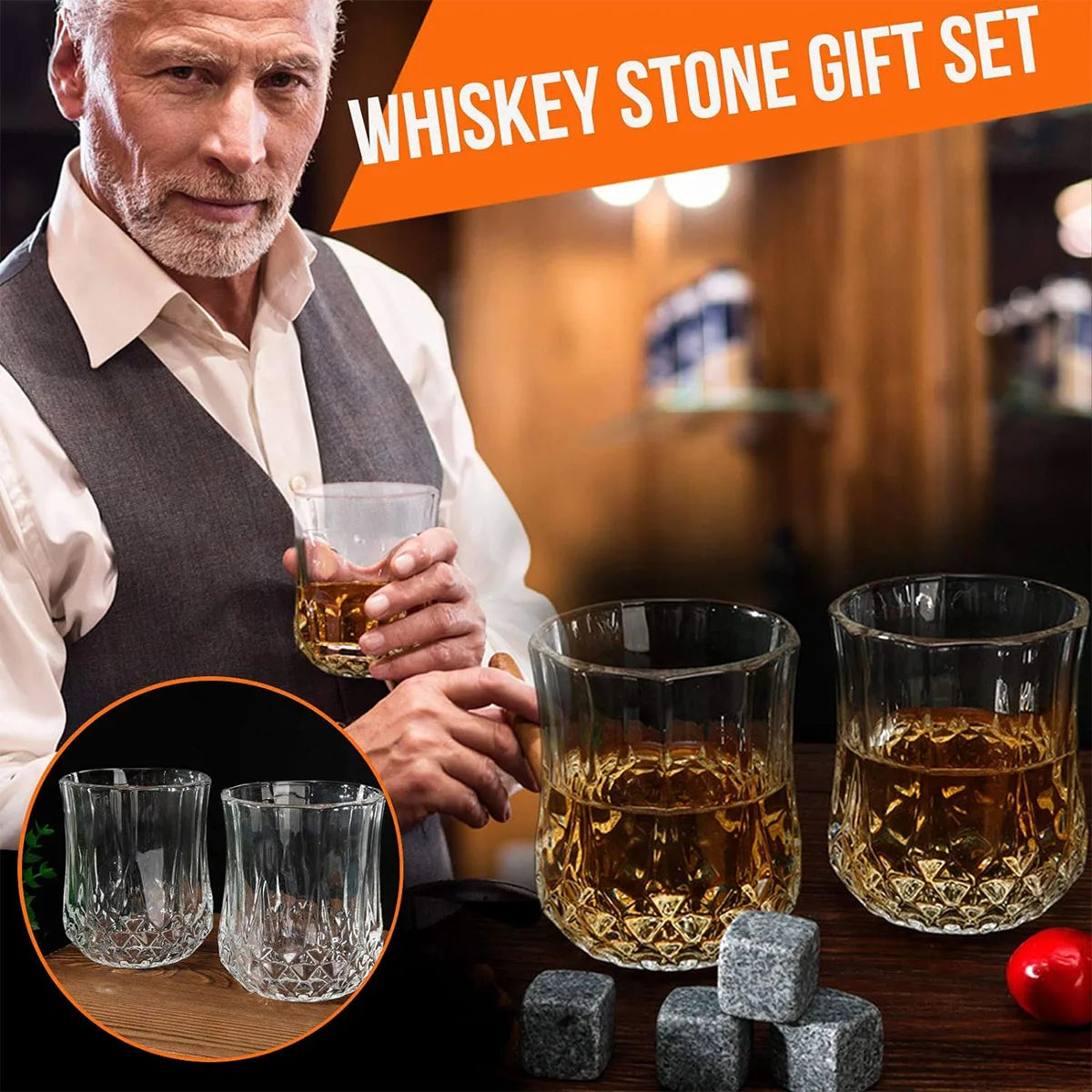 Whiskey Glass & Ice Stone Gift Box Set for that special someone