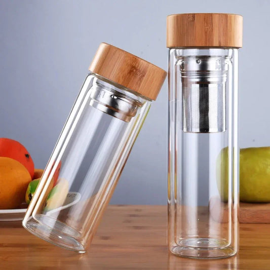 Hydro-earth Eco-Friendly Bamboo & Glass Tea Infuser Water Bottle 300/400/500ML