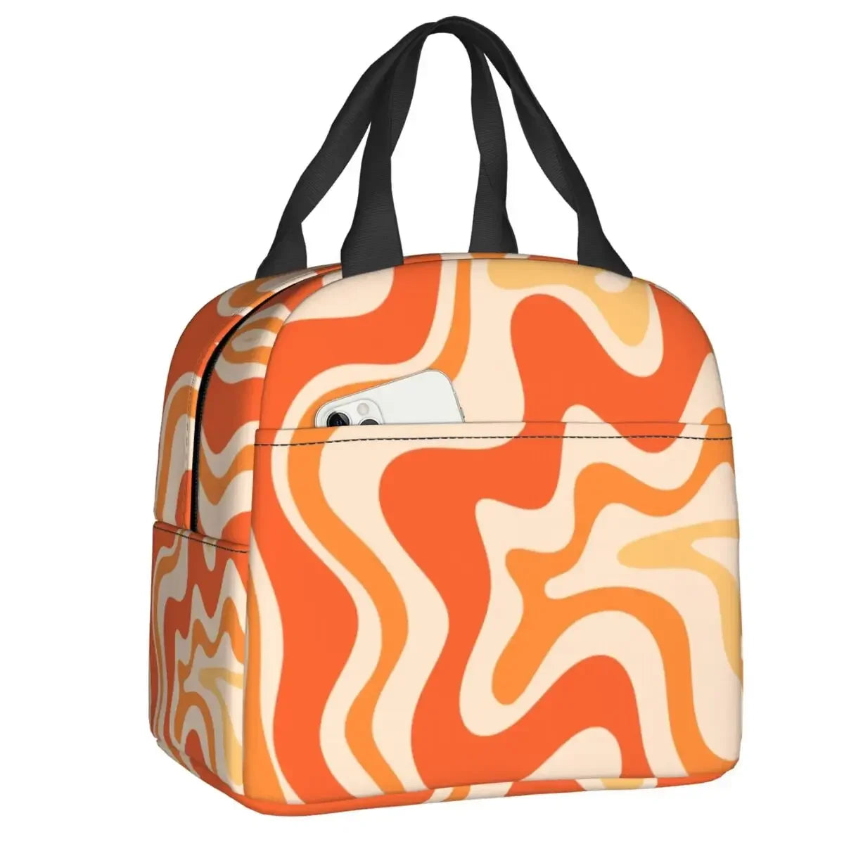 Retro Swirl (18 Abstract Designs) Geometric Print Lunch Bag Psychedelic Aesthetic Waterproof Cooler Thermal Insulated Lunch Box