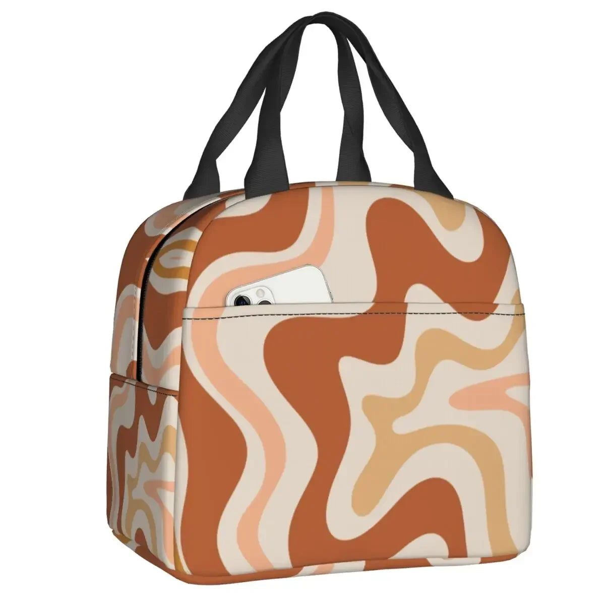 Retro Swirl (18 Abstract Designs) Geometric Print Lunch Bag Psychedelic Aesthetic Waterproof Cooler Thermal Insulated Lunch Box