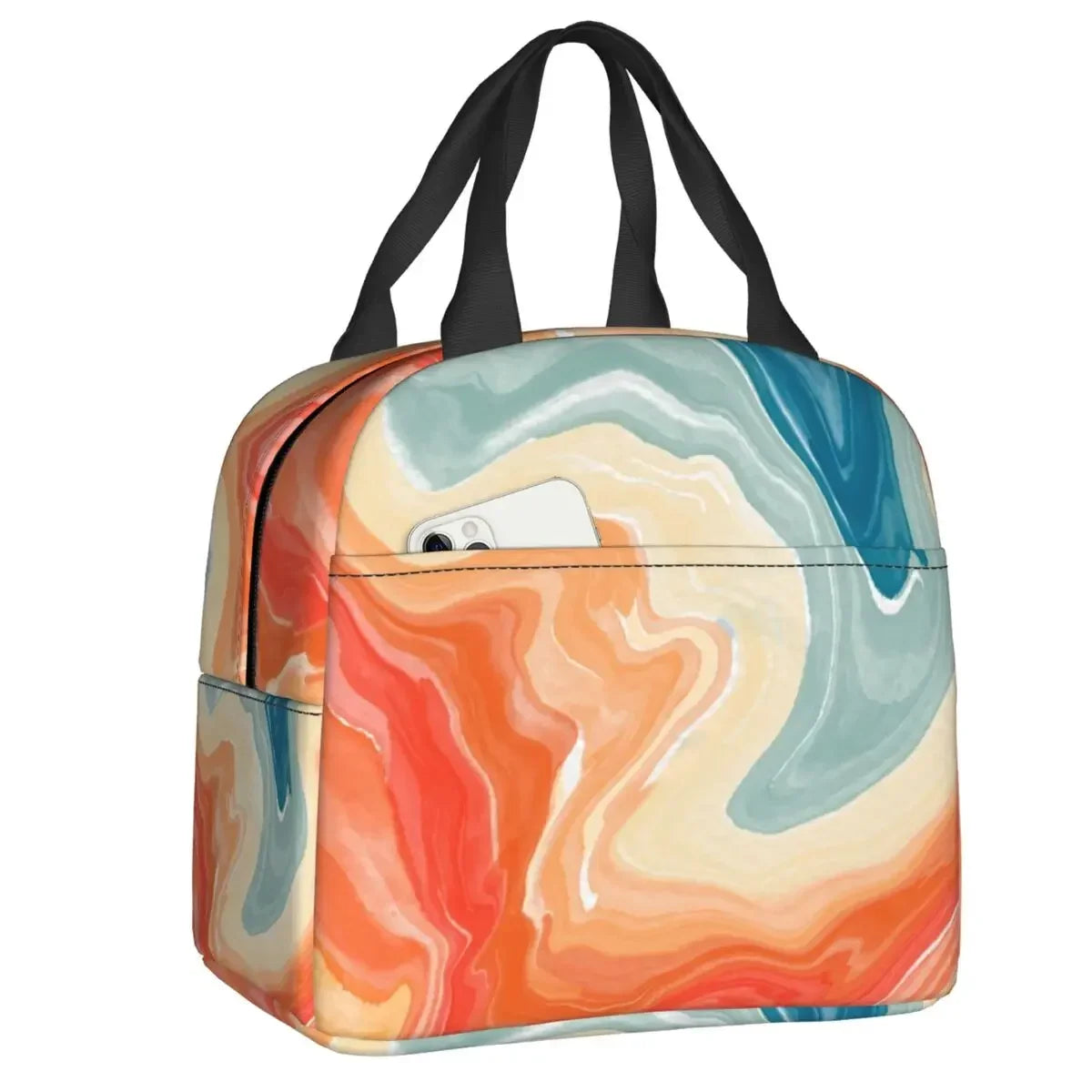 Retro Swirl (18 Abstract Designs) Geometric Print Lunch Bag Psychedelic Aesthetic Waterproof Cooler Thermal Insulated Lunch Box