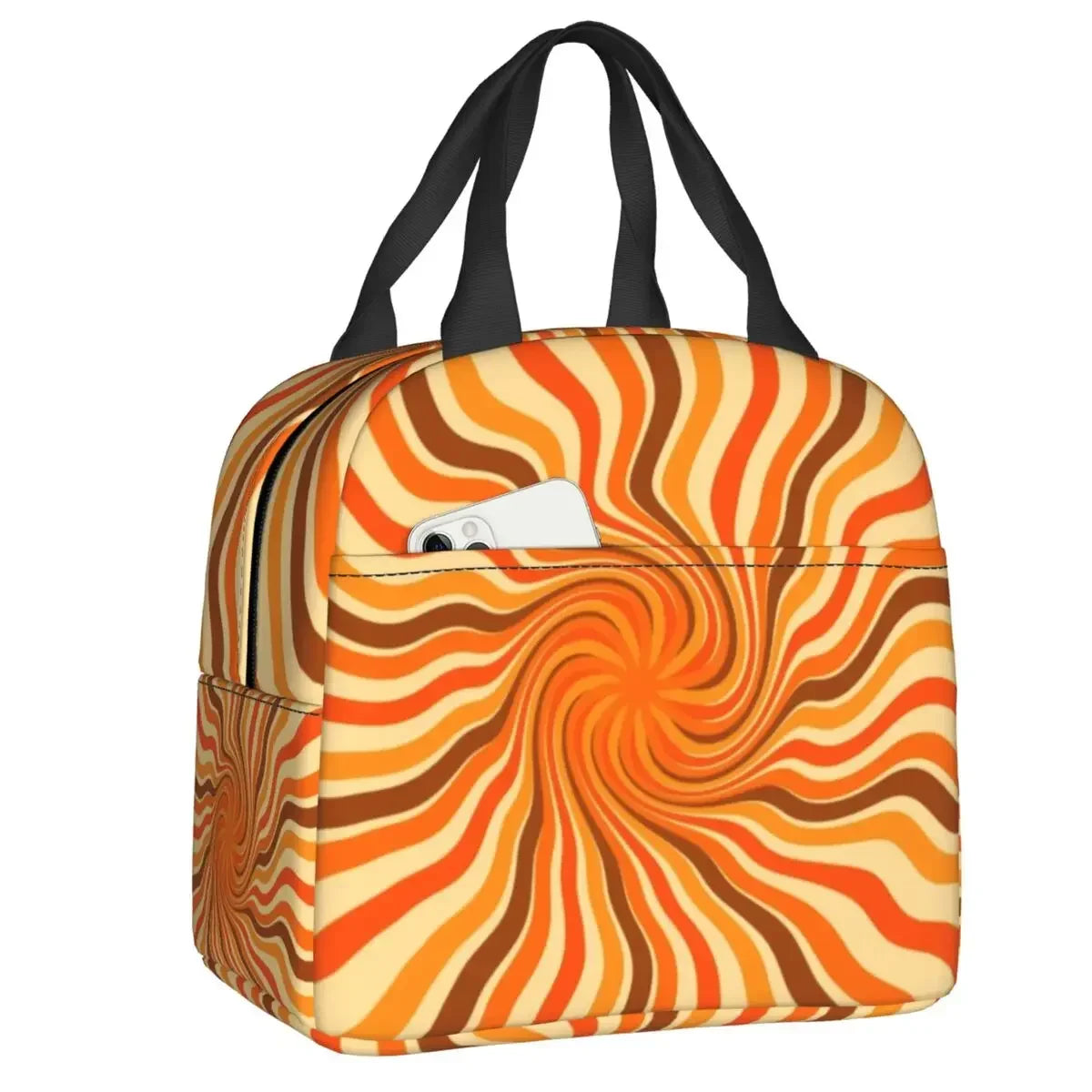 Retro Swirl (18 Abstract Designs) Geometric Print Lunch Bag Psychedelic Aesthetic Waterproof Cooler Thermal Insulated Lunch Box