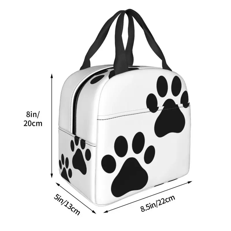 Black Dog Paw Print Waterproof Thermal Cooler Insulated Lunch Bag