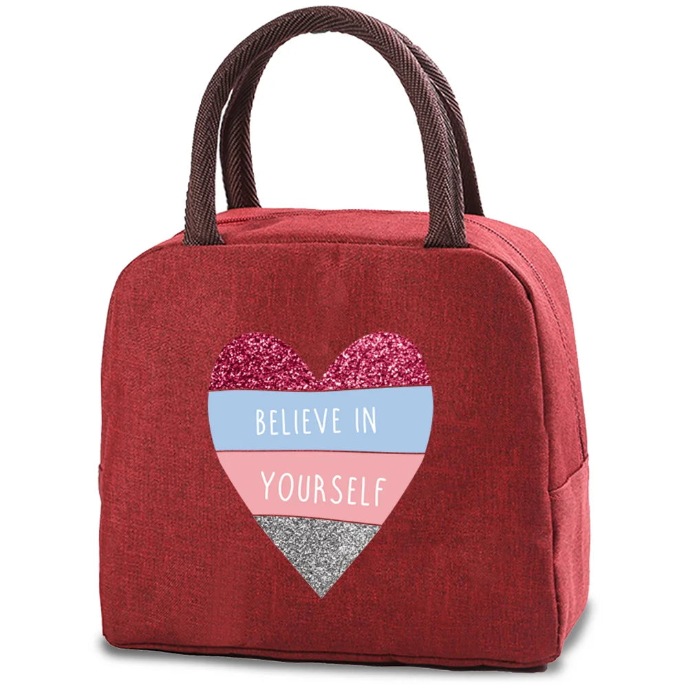 Love Print (15 Designs) Canvas Lunch Bags Cooler Camping Picnic Bag Fashion Lunch Box Bag School Food Insulated Dinner Bag Travel Handbags