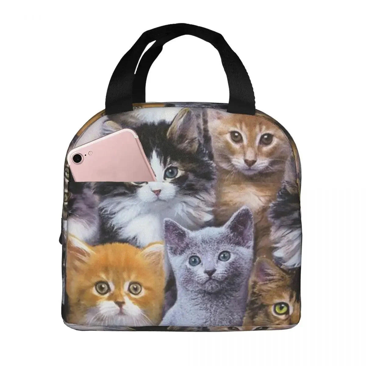 Cute Cats Pattern Print Portable Lunch Bag Cooler Picnic Bags Insulated Thermal Lunch Box Pouch Children School Food Storage Bag