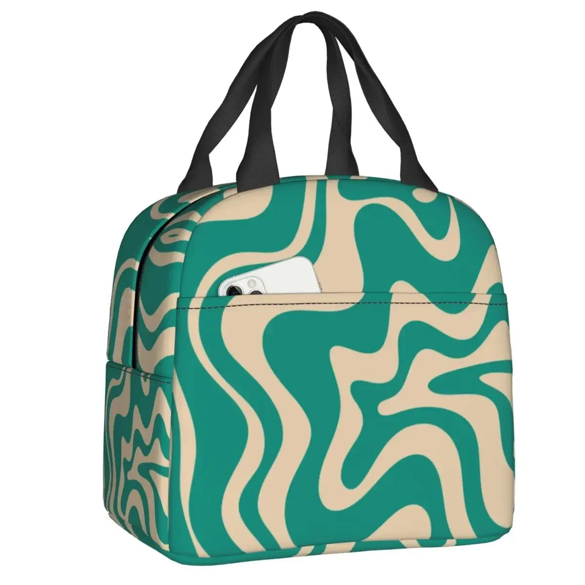 Retro Swirl (18 Abstract Designs) Geometric Print Lunch Bag Psychedelic Aesthetic Waterproof Cooler Thermal Insulated Lunch Box