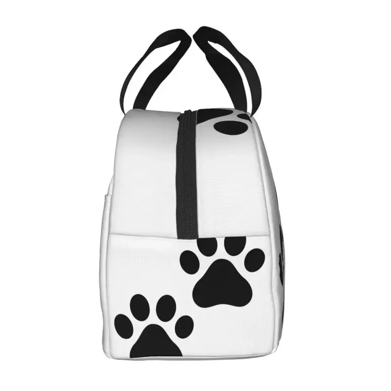 Black Dog Paw Print Waterproof Thermal Cooler Insulated Lunch Bag