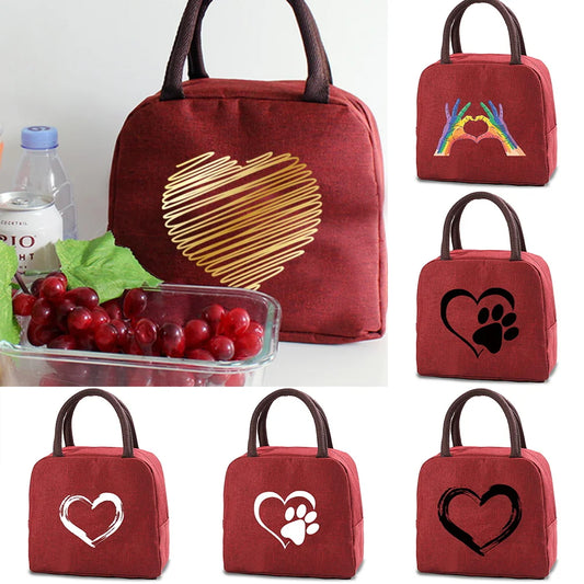 Love Print (15 Designs) Canvas Lunch Bags Cooler Camping Picnic Bag Fashion Lunch Box Bag School Food Insulated Dinner Bag Travel Handbags