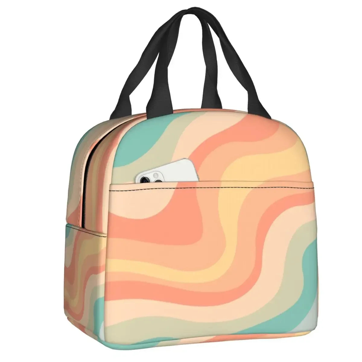 Retro Swirl (18 Abstract Designs) Geometric Print Lunch Bag Psychedelic Aesthetic Waterproof Cooler Thermal Insulated Lunch Box