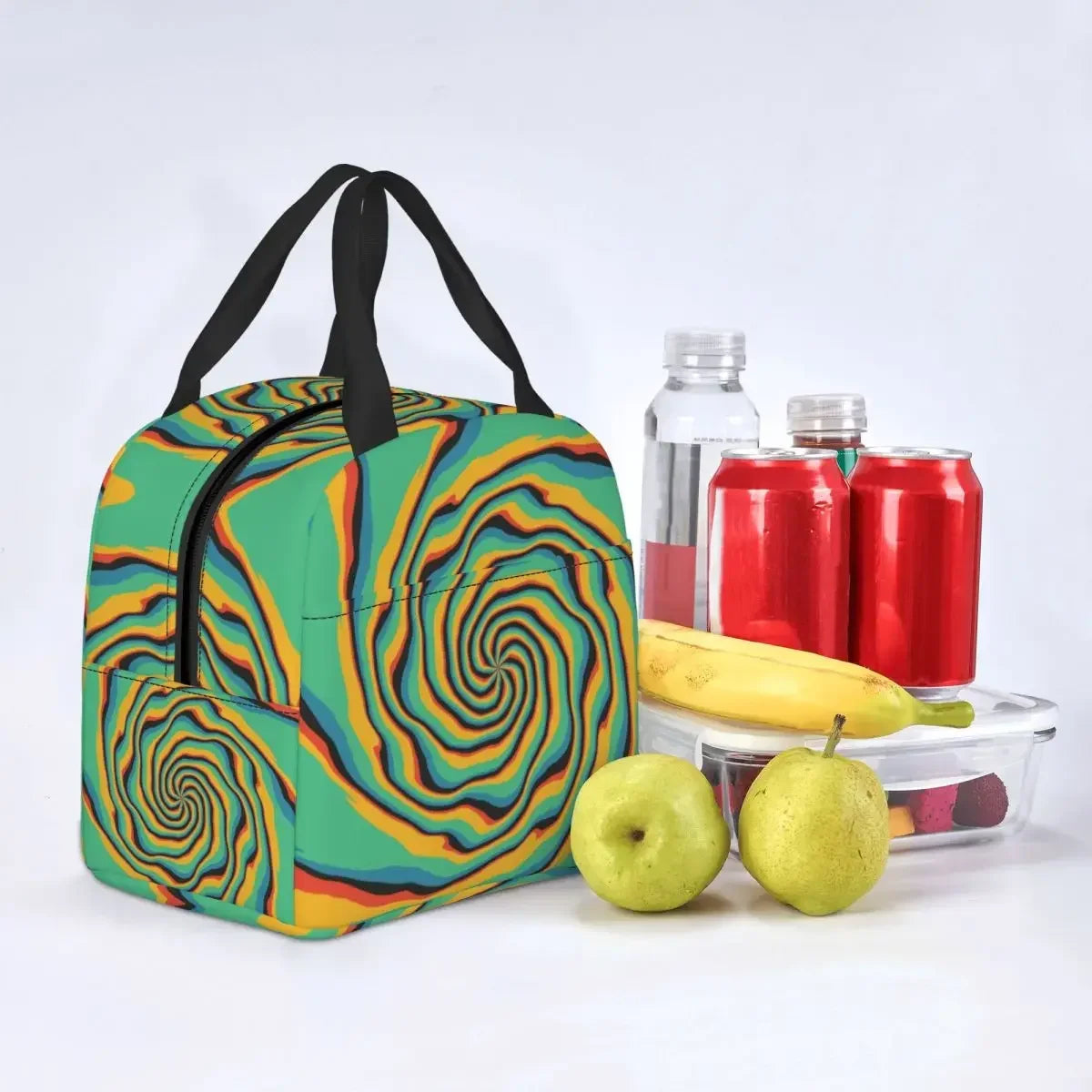 Retro Swirl (18 Abstract Designs) Geometric Print Lunch Bag Psychedelic Aesthetic Waterproof Cooler Thermal Insulated Lunch Box