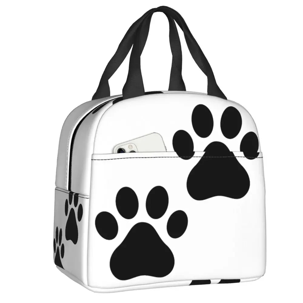 Black Dog Paw Print Waterproof Thermal Cooler Insulated Lunch Bag