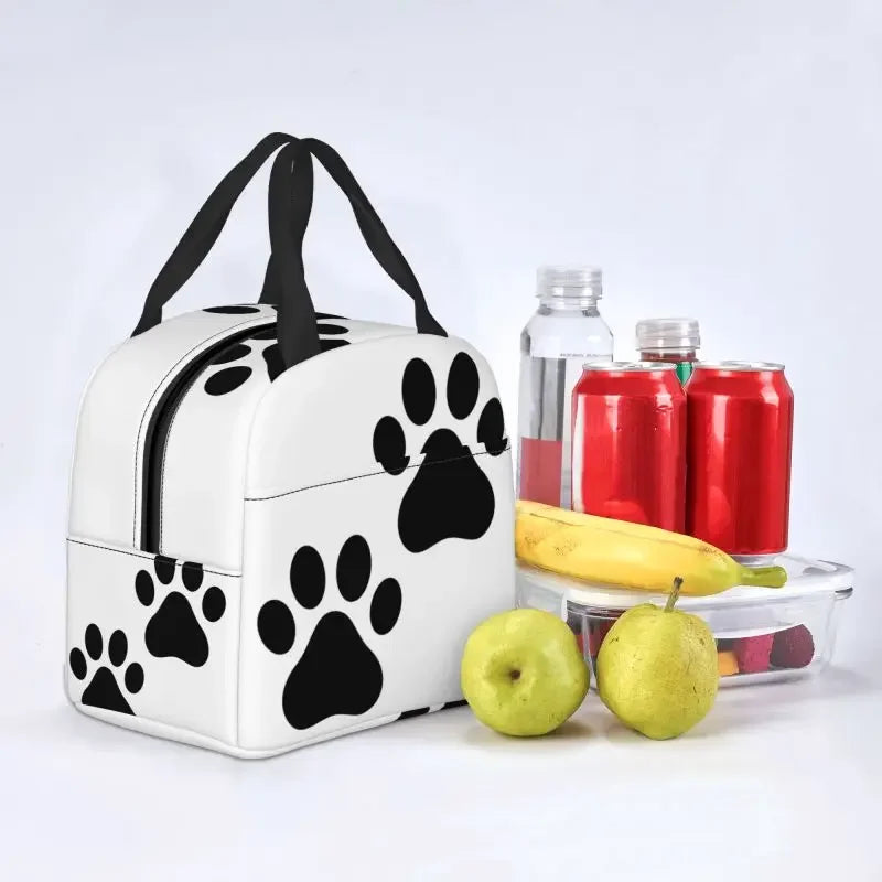 Black Dog Paw Print Waterproof Thermal Cooler Insulated Lunch Bag